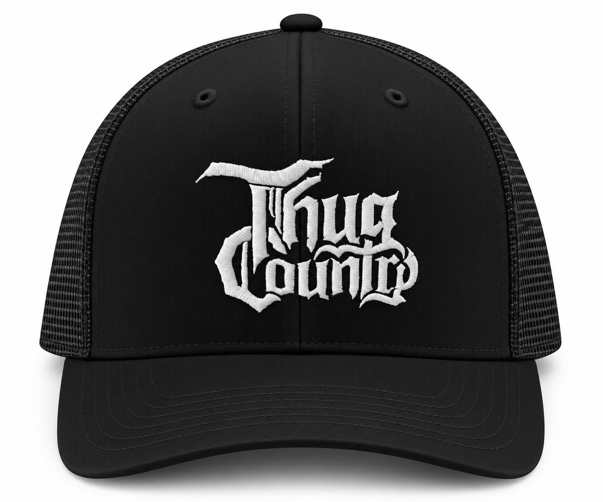 Black Trucker Hat with White Embroidery