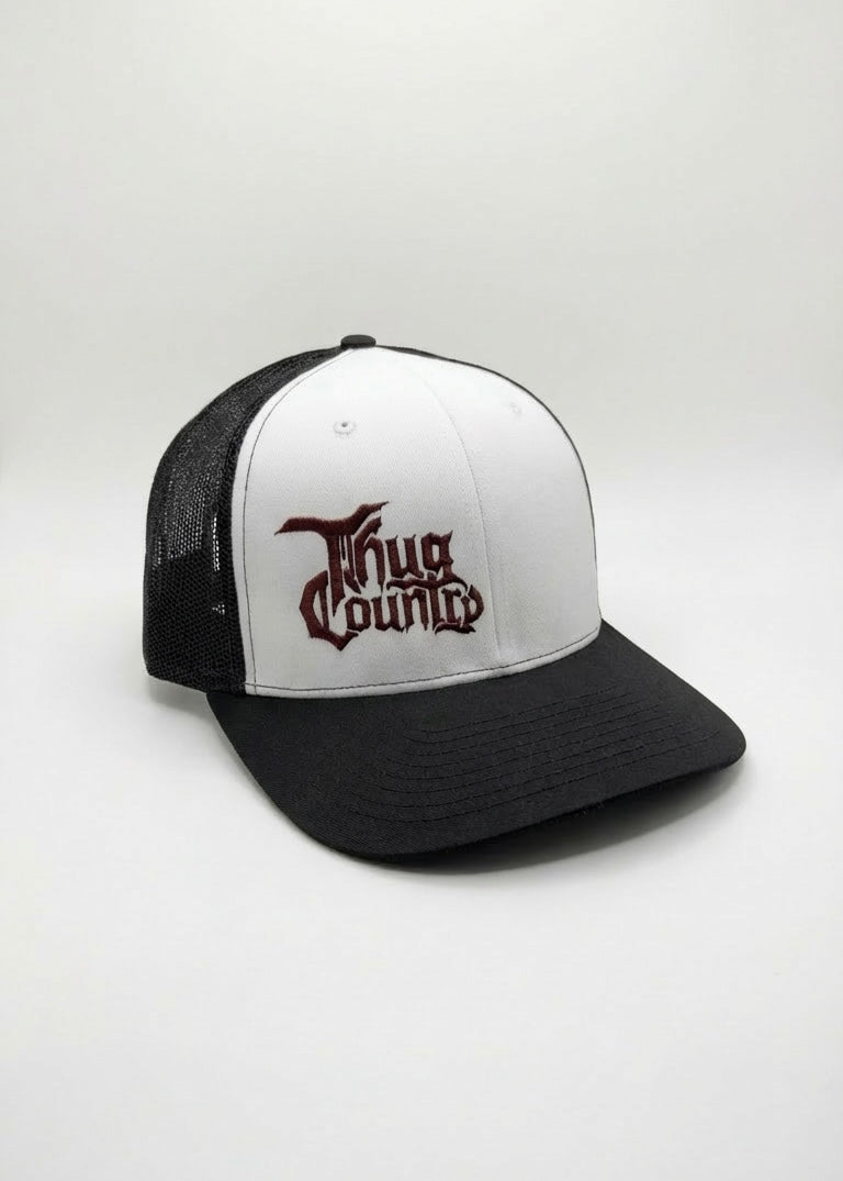 Black & White Thug Country Hat - Red Logo