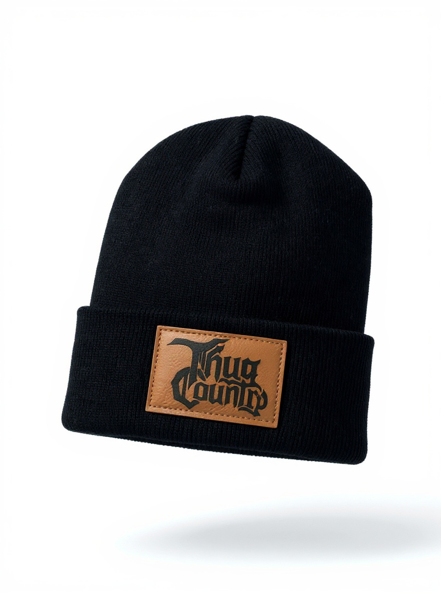 Black Thug Country Beanie - Leather Patch