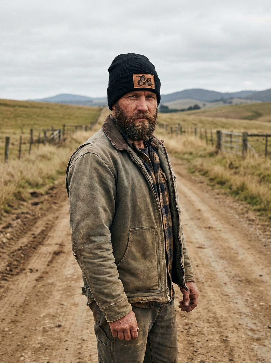 Black Thug Country Beanie - Leather Patch