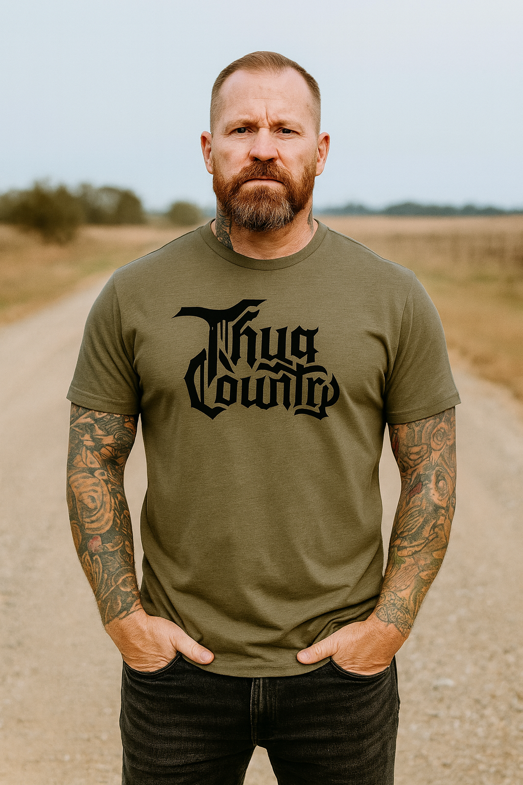 Thug Country Unisex Logo Tee – Olive & Black Edition