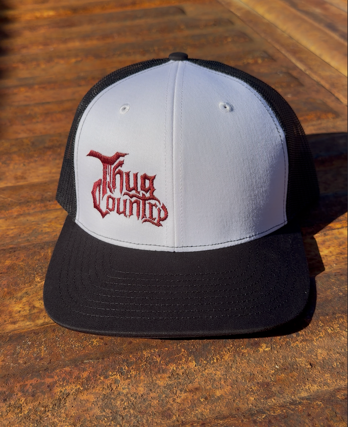 Black & White Thug Country Hat - Red Logo