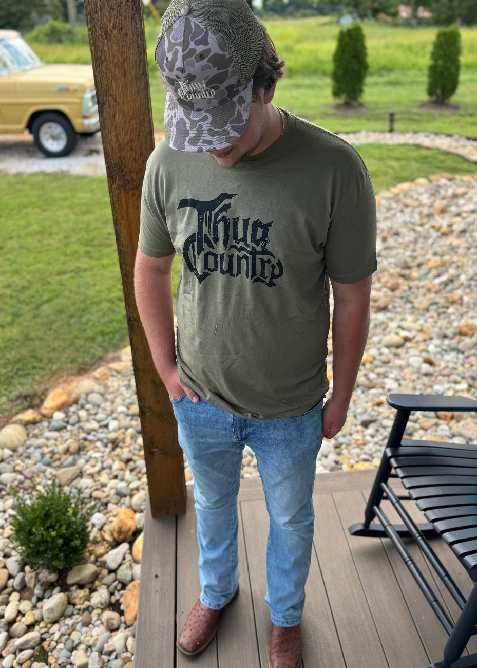 Thug Country Unisex Logo Tee – Olive & Black Edition
