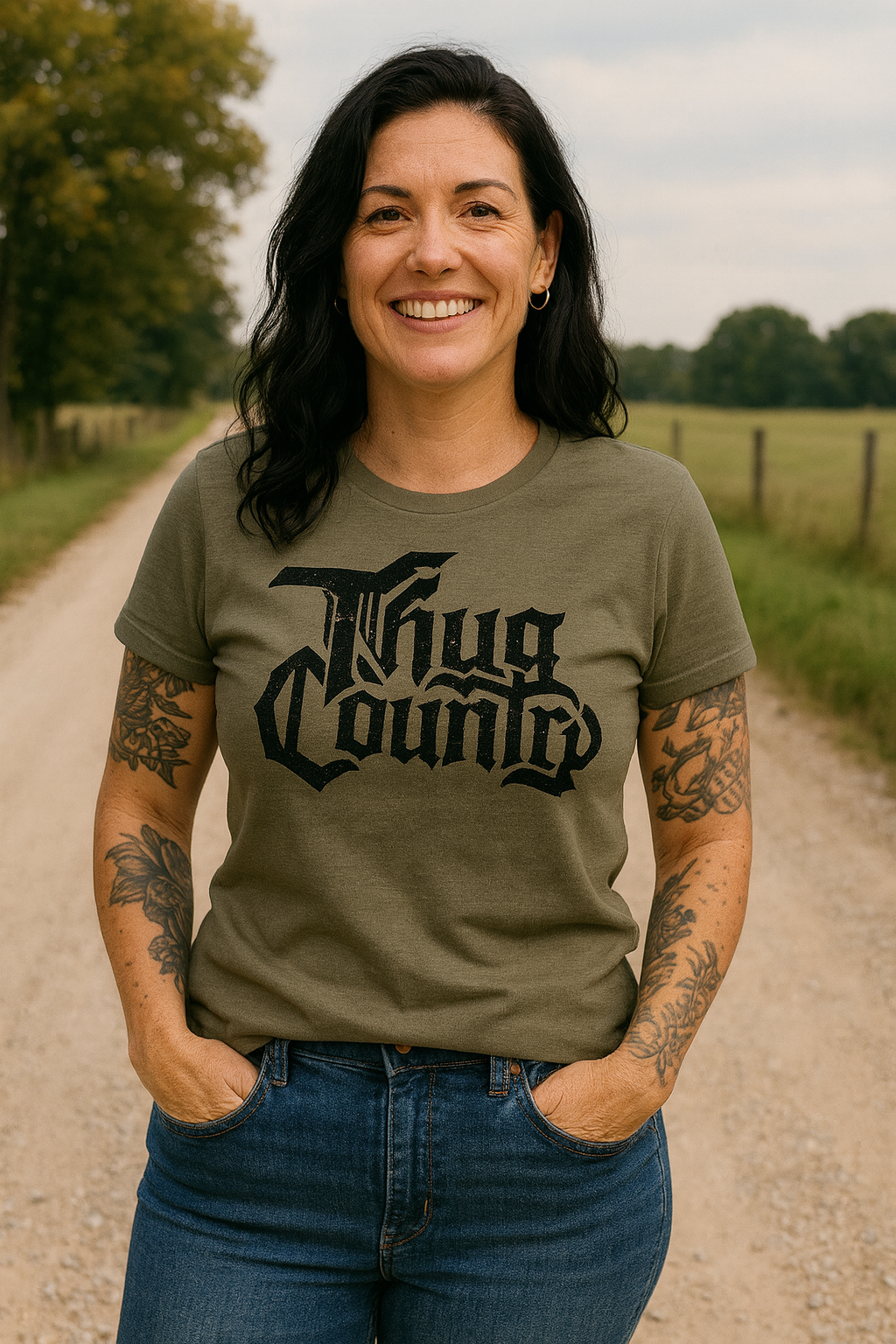 Thug Country Unisex Logo Tee – Olive & Black Edition